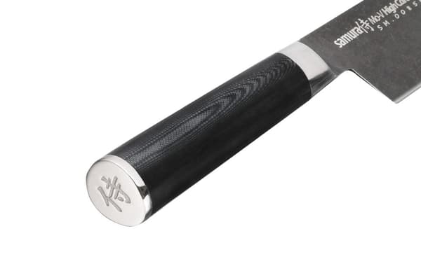 Samura MO-V Stonewash Profi Chefmesser erittäin terävä, suuri, japanilaisesta AUS 8 ruostumattomasta teräksestä, 20 cm terä, G10 hiilikuitukahvalla, y