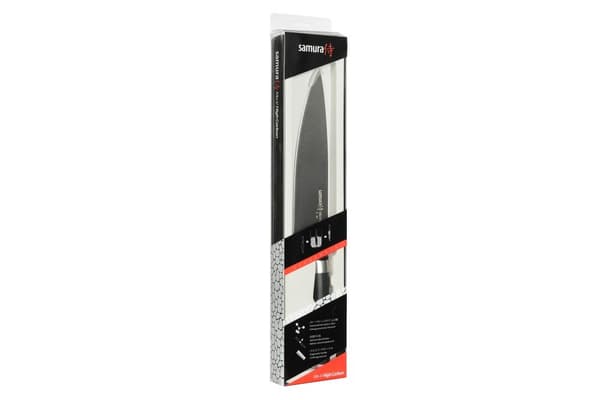 Samura MO-V Stonewash Profi Chefmesser erittäin terävä, suuri, japanilaisesta AUS 8 ruostumattomasta teräksestä, 20 cm terä, G10 hiilikuitukahvalla, y