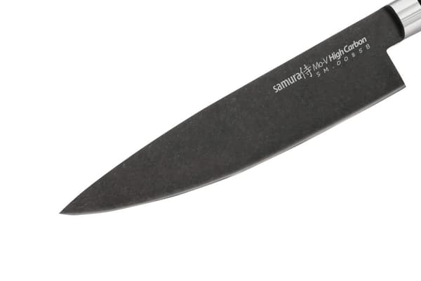 Samura MO-V Stonewash Profi Chefmesser erittäin terävä, suuri, japanilaisesta AUS 8 ruostumattomasta teräksestä, 20 cm terä, G10 hiilikuitukahvalla, y