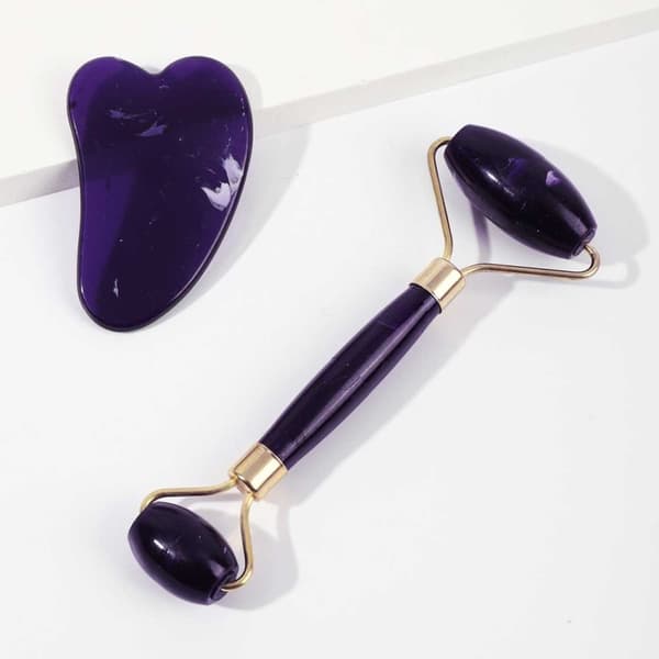 Resin Quartz Roller og Gua Sha Set Facial Tools Mineral Stone