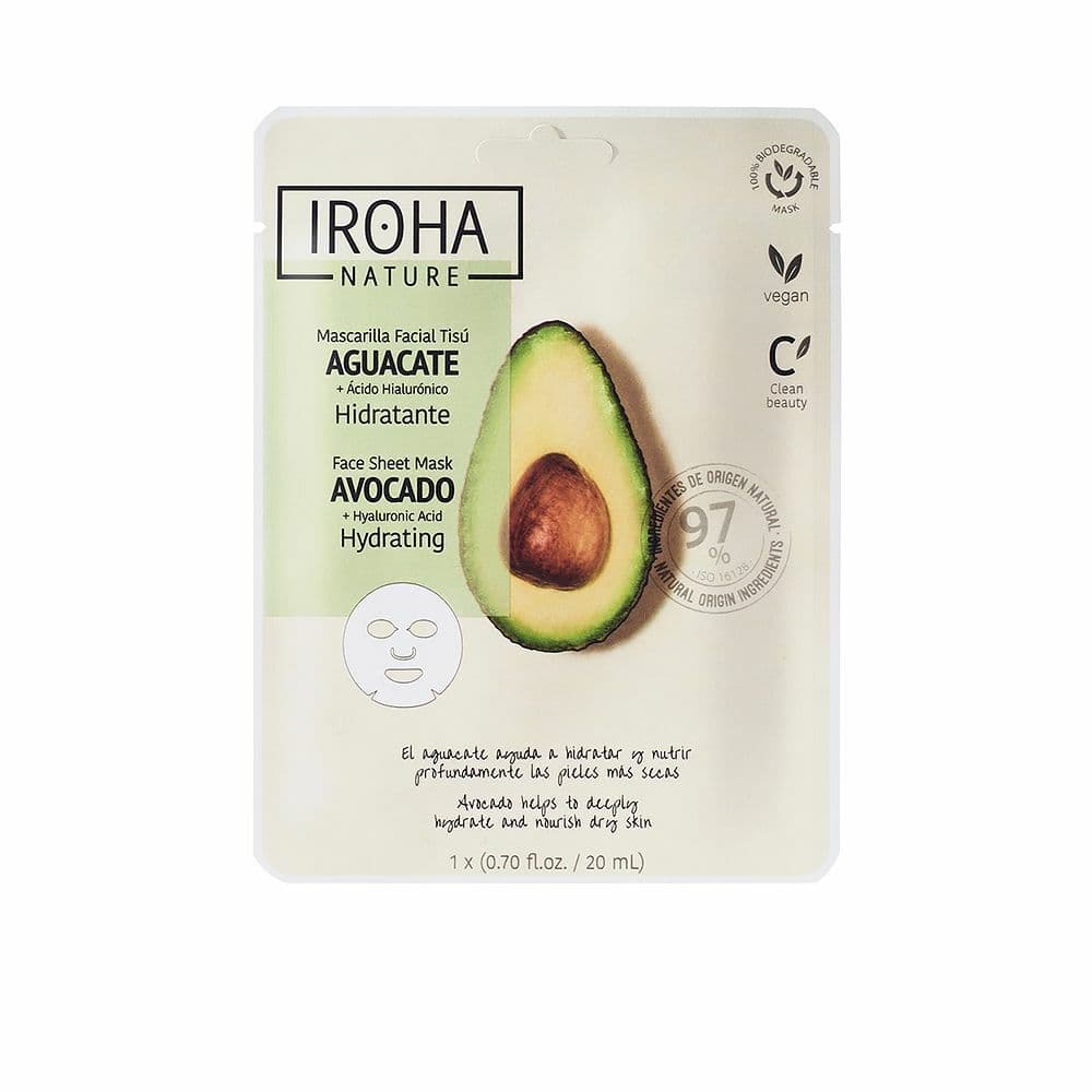 Fuktighetsgiver Ansiktsmaske Iroha Nature Avokado Hyaluronsyre (20 ml)