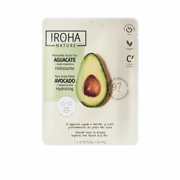 Fuktighetsgiver Ansiktsmaske Iroha Nature Avokado Hyaluronsyre (20 ml)