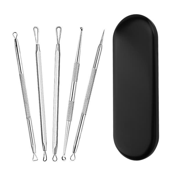 INF 5 stykker Blackhead Remover, Pimple Popper, Face Skin Care Kit Sølv