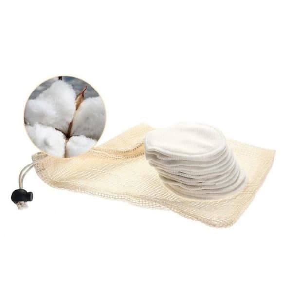 12 st Makeup Remover Bomullskuddar Återanvändbara Tvättbara Runda Bambu Kol Ansiktsrengöringsdynor med Ran Bag