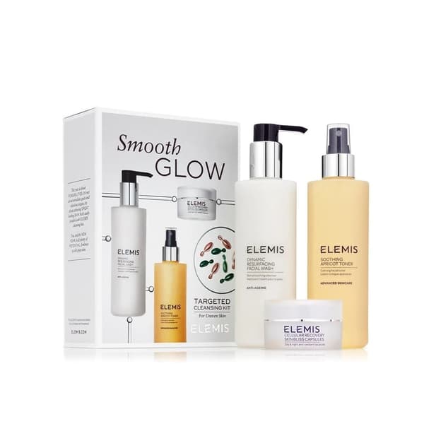 Elemis® Smooth Glow Cleansing kit: Elemis® Dynamic Resurfacing kasvojen pesuaine, Elemis® Soothing Apricot toner, Cellular Recovery Skin Bliss