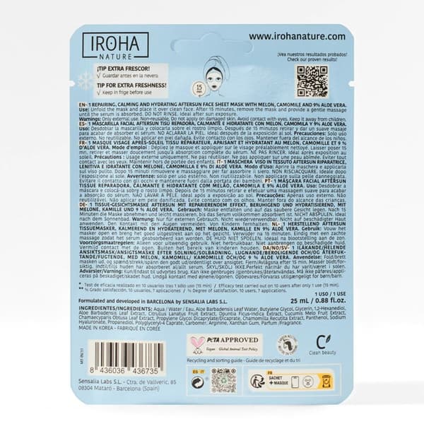 Ansiktsmask Iroha Repairing calms and hydrates Melon (1 antal)