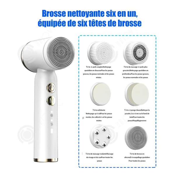 INN Ansiktsborste 2W 15x5,8cm IPX6 vattentät 3 hastigheter USB-port uppladdningsbar elektrisk ansiktsrengöringsborste med 6 borsthuvuden