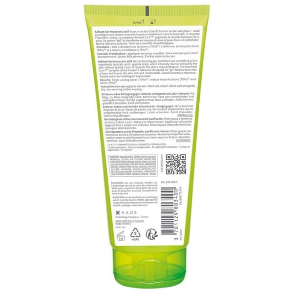 Bioderma Sébium Rengörande Gel Purifierande Anti-Aknehud Ansikte Blandad till Fet Hud 200 ml
