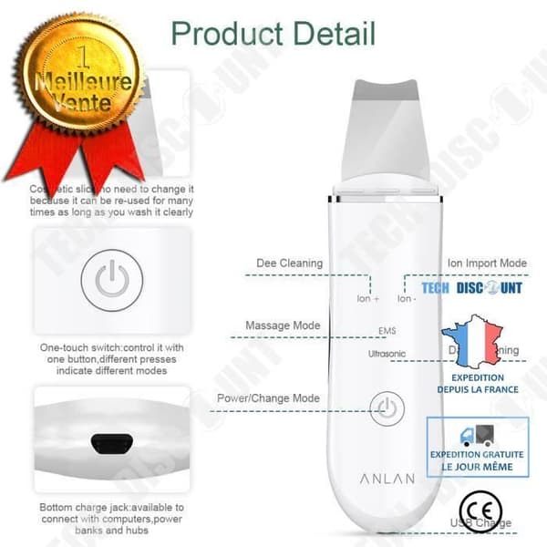 TD® Ultrasonic Facial Skin Cleaner Hudskrubber Acne Rengöring Borttagning Ultraljud Vibration Peeling Massagemaskin