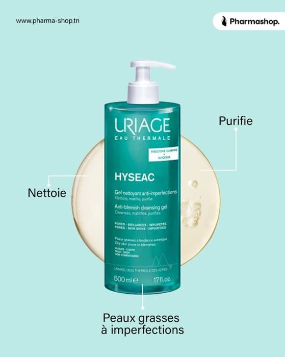 Rengöringsgel - Uriage - Hyséac - 500ml - Hypoallergen - Fet hud