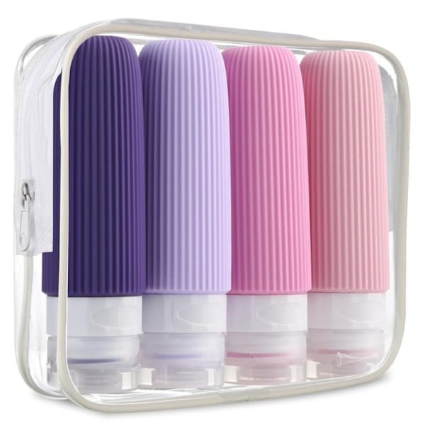 ECARLA - Set med silikonbehållare, flerfärgade reseflaskor, 4x90 ml