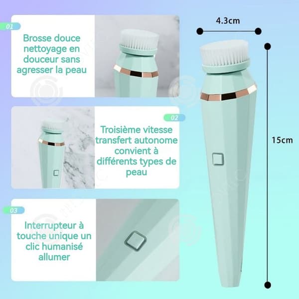 INN Elektrisk Ansiktsrengöringsborste 300mAh 3 hastigheter 4 borsthuvuden USB-laddning Exfolierande Ansiktsrengöringsborste