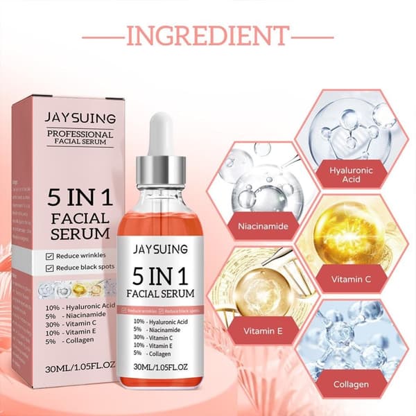 5 In 1 Fade fine lines Kiinteyttävä kasvoseerumi Kosteuttava kirkastava vitamiini
