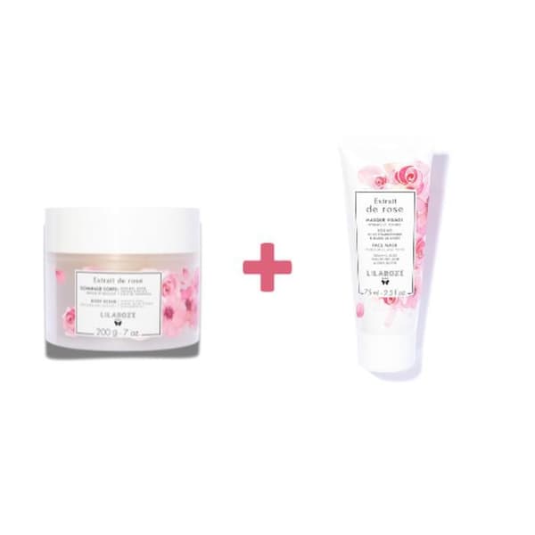 Lilaroze Paris Pack Kropskrubb Ekstrakt av Ekologisk Ros + Ansiktsmask Ekstrakt av Rosa Fuktighetsgivande och Toniserende