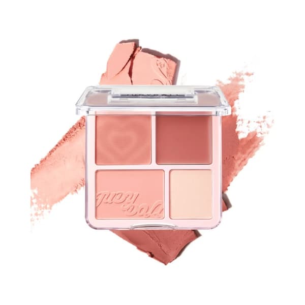 Judydoll 4 Color Blush & Highlight Palette #01 Milk Melon 9g - lämmin poskipuna- ja korostuspuuteripaletti