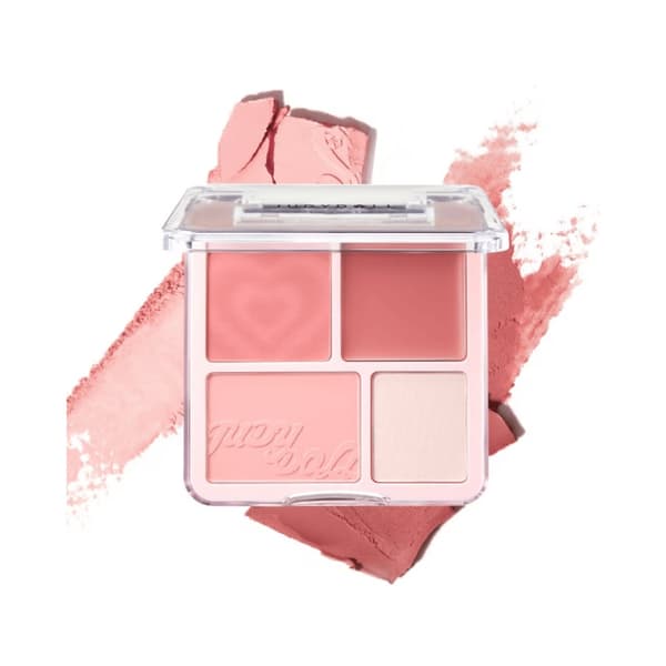 Judydoll 4 Color Blush & Highlight Palette #02 Soft Peach 9g - lämmin poskipuna- ja korostuspuuteripaletti