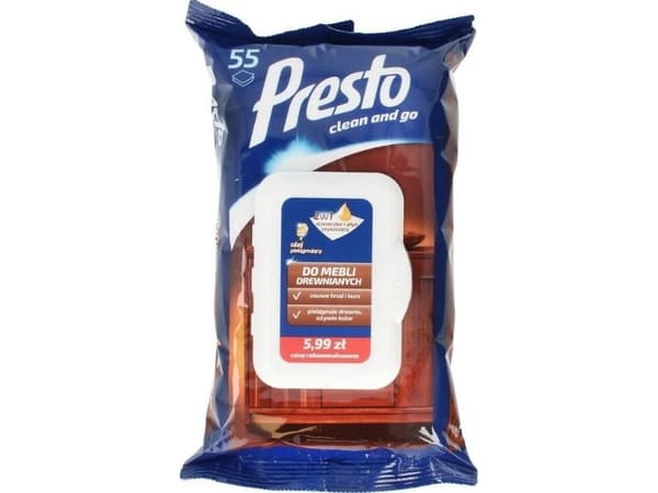 Presto Cleaning cloths+liquid 2in1 for wooden furniture- pop up closure 1op.-55pcs