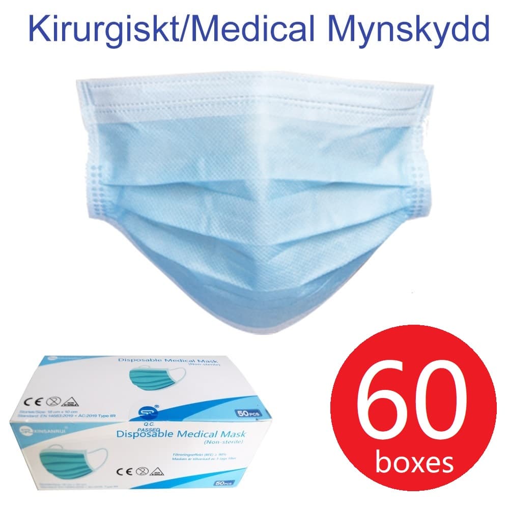 Medical Kirurgiskt Munskydd Typ IIR 3000 st (60 boxes)