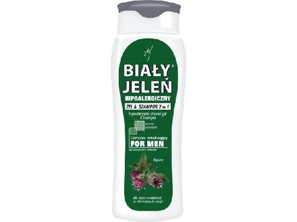 Biały Jeleń Shampoo Hypoallergen gel 2-i-1 menn med burdock 300 ml