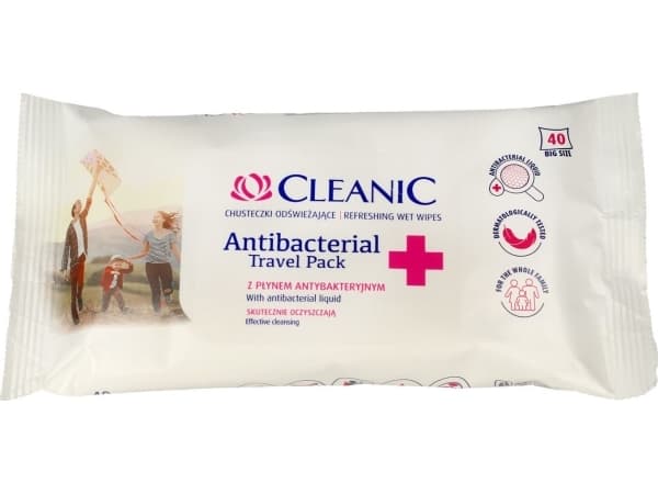 Cleanic CLEANIC_Refresing Wet Wipes Antibacterial Travel Pack forfriskende våtservietter med antibakteriell væske 40 stk.