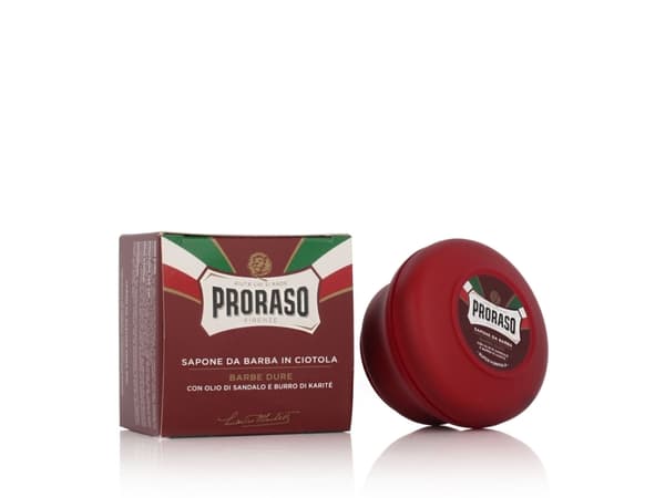 PRORASO_Sapone softening shaving soap in a crucible with sandalwood oil and shea butter 150ml