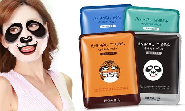 Pakke med 4 BIOAQUA Ansigt Fuktgivende Mask med sjov dyrefigurer