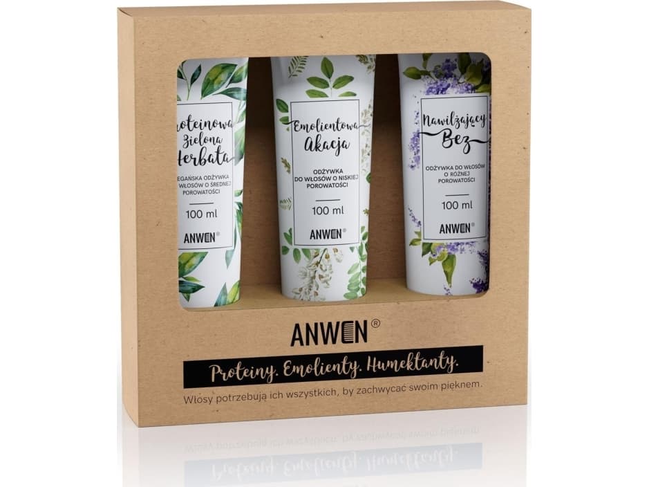 Anwen ANWEN_SET Low porosity hair conditioner Protein Green Tea 100ml + Emollient Action 100ml + Moisturizing Without 100ml
