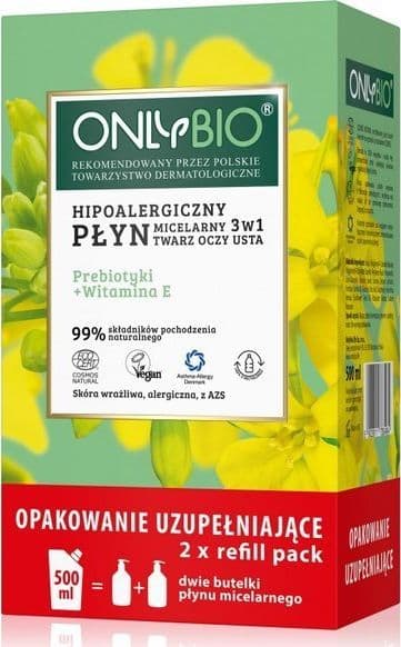 Only Bio ONLYBIO_SET Hypoallergenic micellar water 3in1 Priebiotics and Vitamin E 250mlx2 + refill 500ml