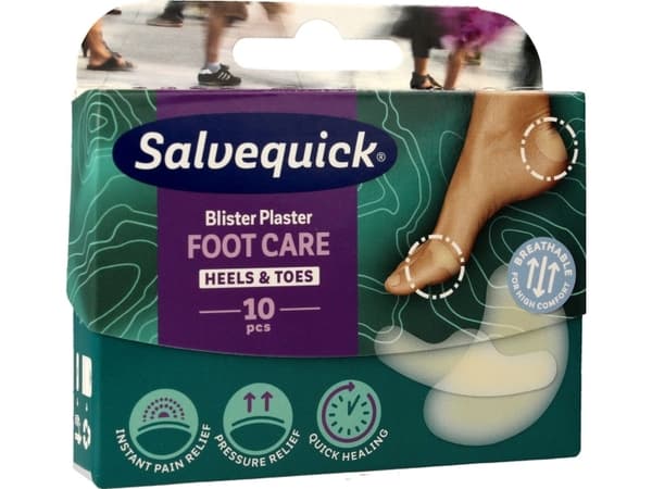 SALVEQUICK_Blister Fotpleie i gips Hæler &amp; Tærlapper for blemmer og skrubbsår 10 stk.