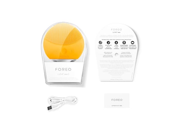 Foreo Luna Mini 2, Sykkivä, Keltainen, Kaikille ihotyypeille, Akku, Sisäänrakennettu akku, 80 mm