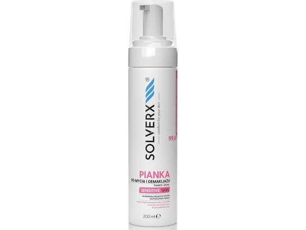Solverx Sensitive Skin ansiktsrens og sminkefjerningsskum 200ml