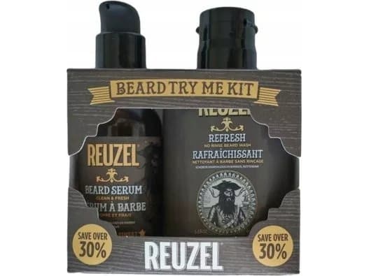 Reuzel Try Me Kit Set Reuzel: Clean & Fresh, Hydrating, Serum, For Beard, 50 ml + Refresh No Rinse, Beard Shampoo, Moisture And Shine, 100 ml For Men