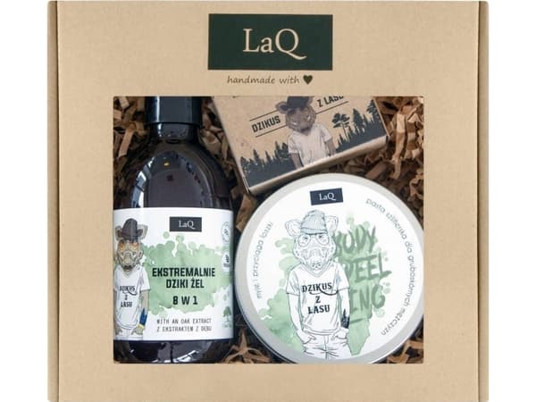 LaQ LAQ_SET Dzik liten gel 300ml + kroppsskrubb 200ml + såpe 85g