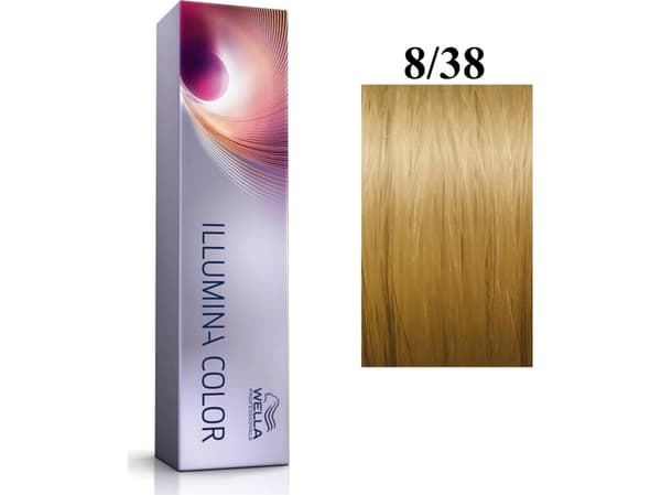 Vopsea permanenta Wella Professionals Illumina Color 8/38, Blond Deschis Auriu Albastru, 60 ml