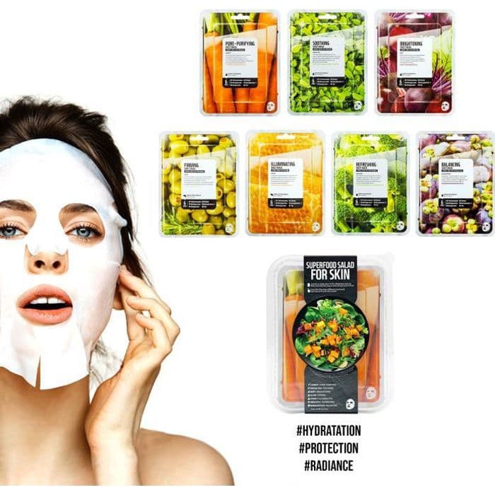 Set med 7 "Vitality" Face Mask för en bättre hy på 7 dagar - SuperFood ansiktsmask med 100% vegetabiliska ingredienser