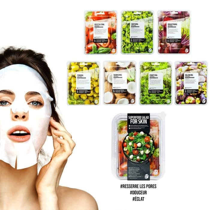 Set med 7 "Hydration" ansiktsmasker för att vårda och rena huden - SuperFood ansiktsmask med 100% vegetabiliska ingredienser