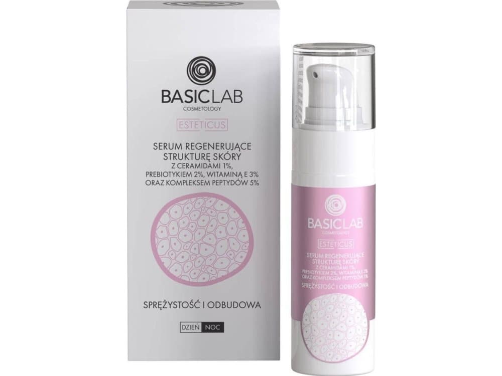 BasicLab Dermocosmetics Serum regenerating the skin structure with ceramides 1%, prebiotic 2%, vitamin E 3% and a complex of peptides 5%, elasticity