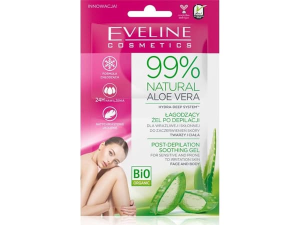 EVELINE_99% Natural Aloe Vera Post-Depilation Soothing Gel for sensitive and redness-prone skin on face and body 5mlx2