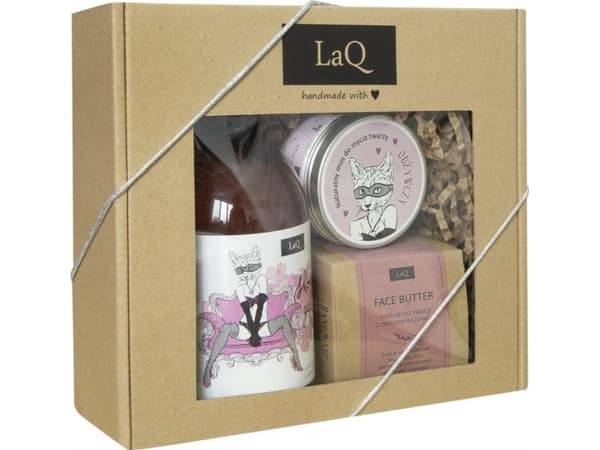 LAQ_SET Kocica dusjgelé 500ml + ansiktsrensende mousse 100ml + ansiktssmør 50ml