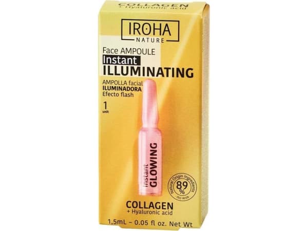 IROHA NATURE_Instant Flash Illuminating Face Ampoule Opplysende ansiktsampulle med kollagen og hyaluronsyre 1,5 ml