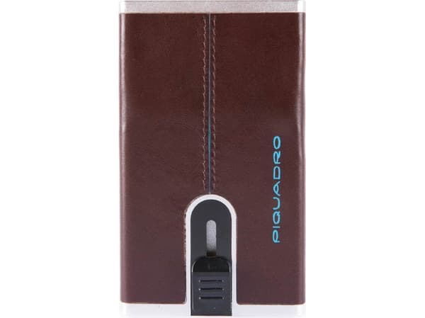 Piquadro Piquadro, Blue Square, Leather, Card Holder, Square Sliding System with Zipped Coin Pocket, PP4891B2R-MO, Mahogany, For Men For Men