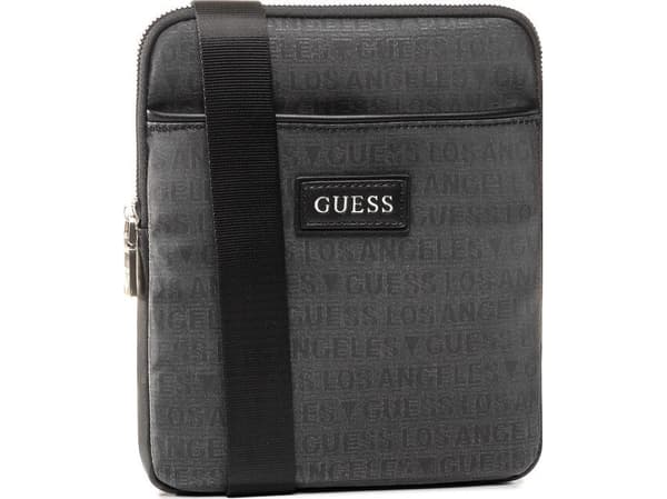 Guess, Dan, Flat Top Zip, Textile Crossbody Bag, Grey, 19 x 23 x 2.5 cm, For Men For Men