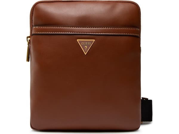 Guess, Scala, syntetläder, textilväska, brun, HMSCALP2223BRO, för män, 20 x 22,5 x 2,5 cm för män