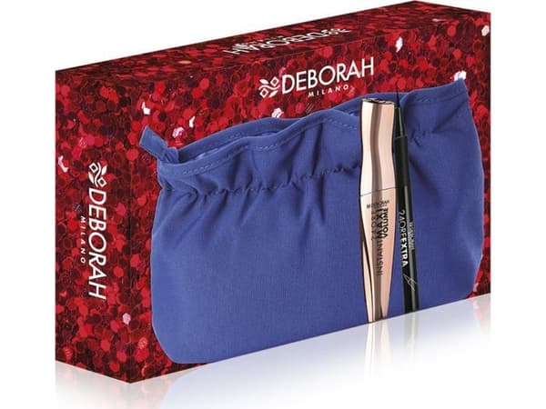 deborah Set Deborah: Instant Maxi Volume, Volumizing, Mascara, Black, 11 ml + 24 Ore Extra, Gel Pencil Eyeliner, Black, 1.5 g + Makeup Bag, Blue For