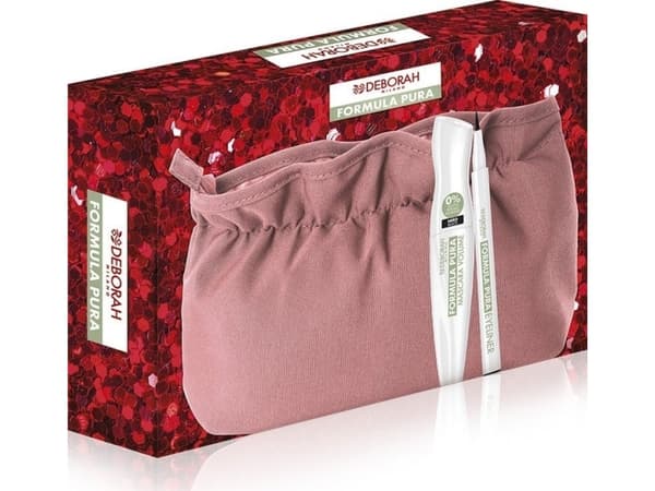 deborah Set Deborah: Formula Pura, Volumisoiva, ripsiväri, musta, 12 ml + Formula Pura, geelikynä, silmänrajauskynä, musta, 1,5 g + meikkilaukku, vaa