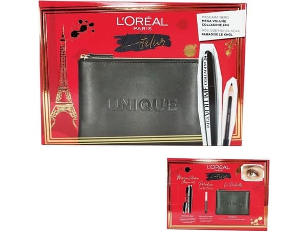 L’Oreal Paris Set L'Oreal Paris: L'Oreal Paris, Kajal Eye Pencil, Black, 1.5 g + Mega Volume Collagene 24h, Waterproof, Mascara, Mega Black, 9 ml + M