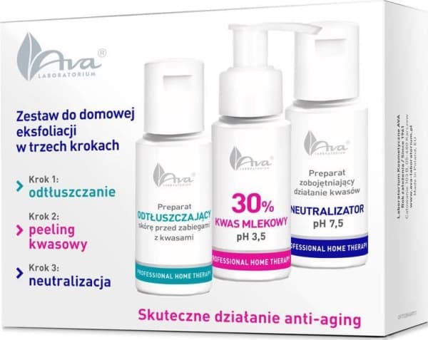 AVA LABORATORIUM_SET Home Exfoliation Set Degreasing preparation 50ml + lactic acid 30% 50ml + neutralizer 50ml
