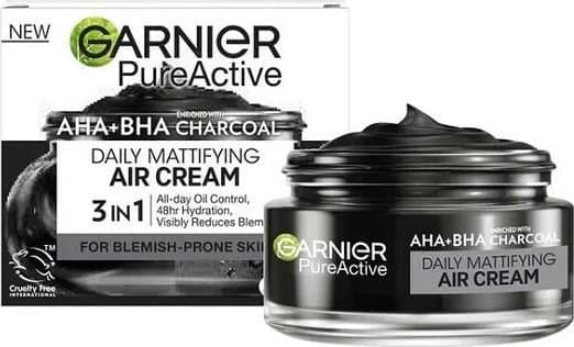 Garnier Pure Active AHA BHA Charcoal Daily Mattifying Air Creme for ansiktet for dagen 50ml
