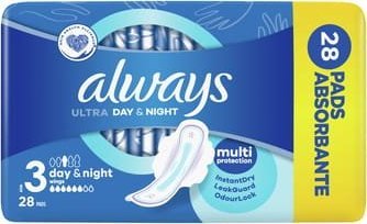 Always Ultra Day Night Sanitary Towels with Wings, Size 3,28 Pieces 10444]