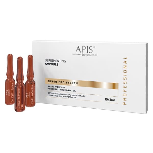 APIS DEPIQ PRO SYSTEM Depigmenterende ampul med αarbutin 1% og lysende kompleks 2%, 10x3ml